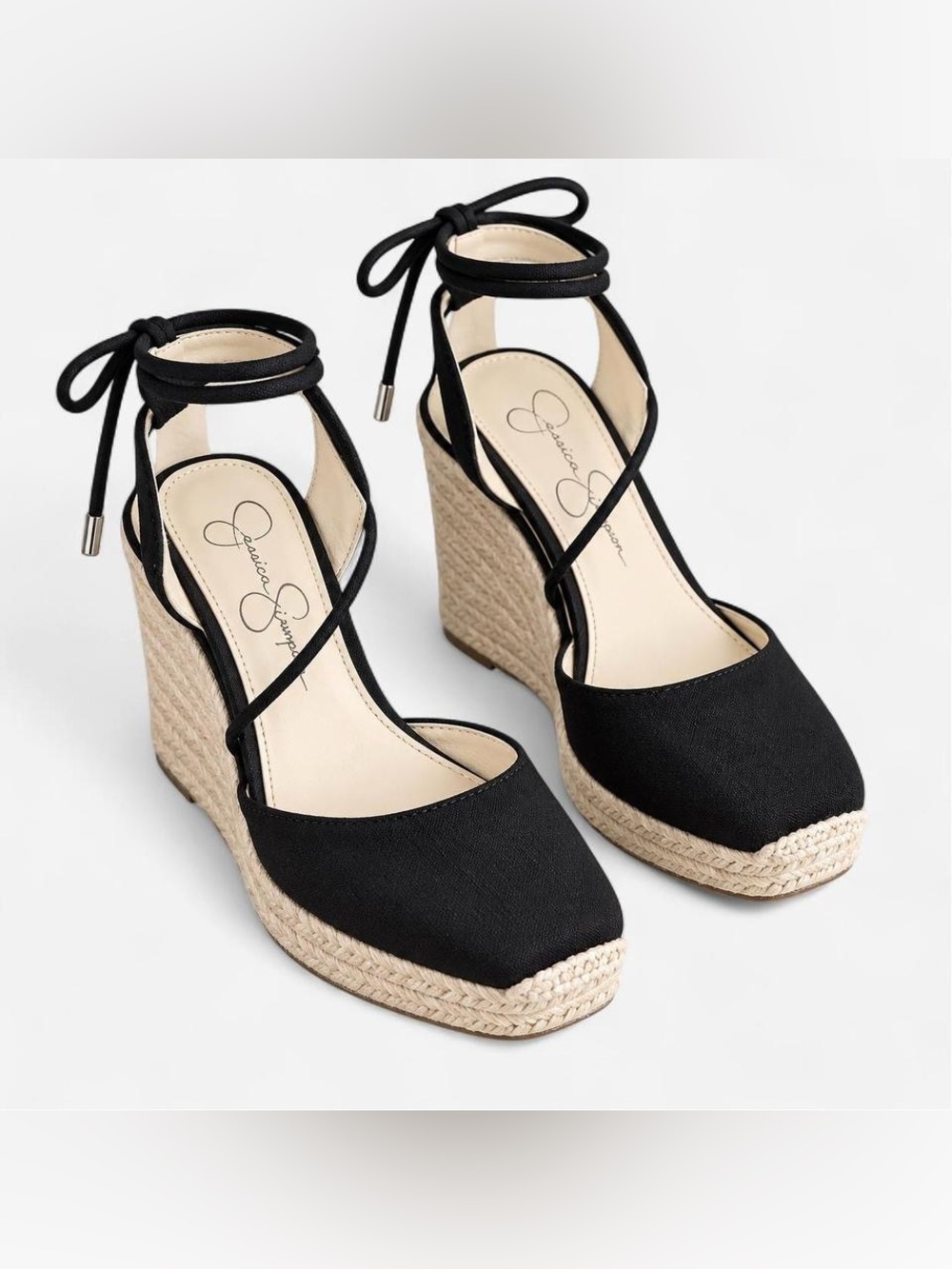 Jessica Simpson Black Espadrille Wedge Sandals Women’s 7.5 Lace Up Heels